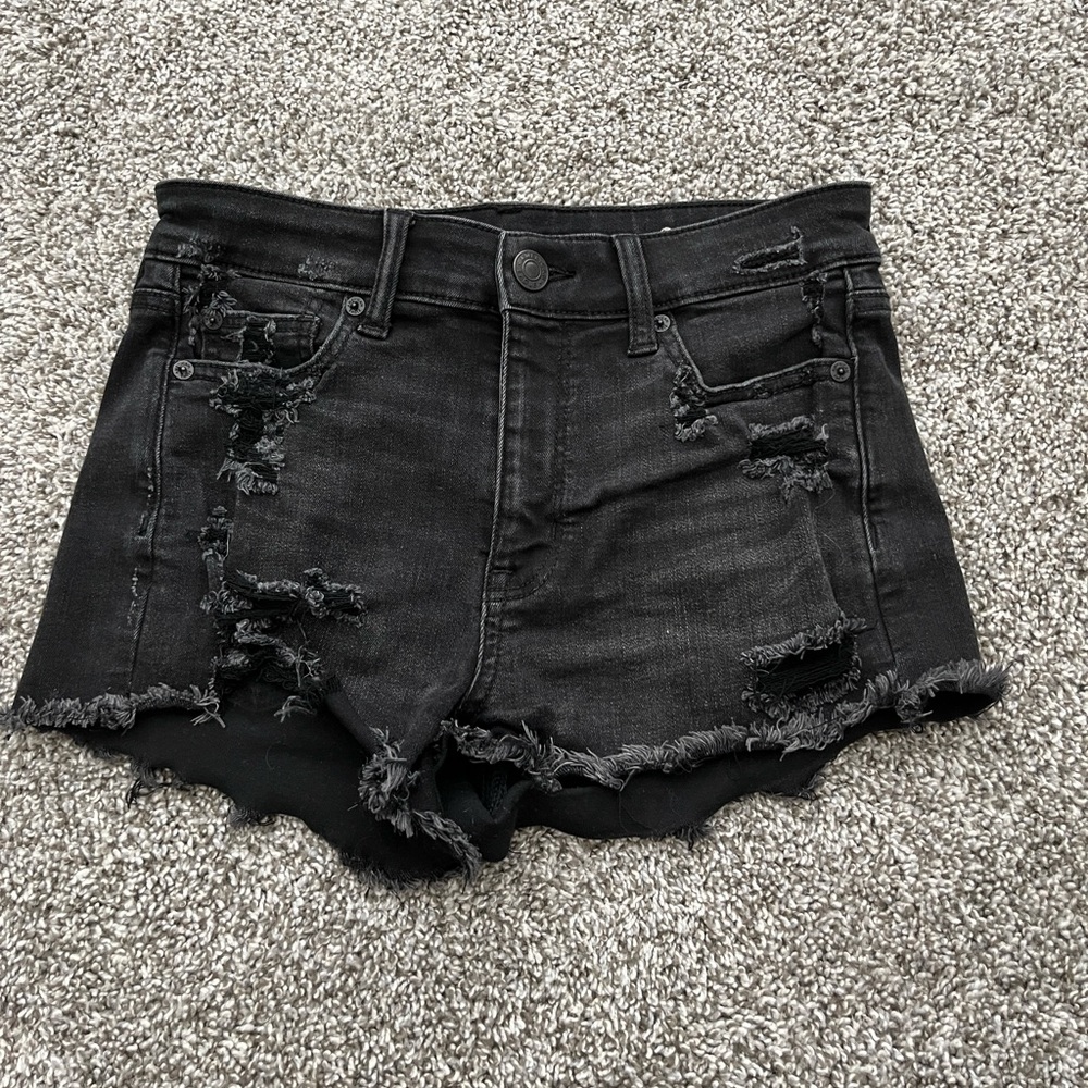 American Eagle Outfitters Black Distressed Denim Shorts